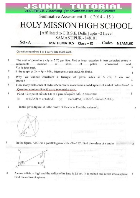 Design of the sample question papers mathematics class x