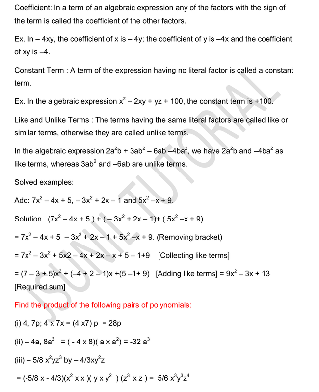 algebraic expressions worksheets 7th grade cbse